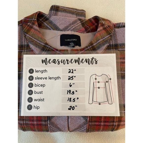 Lands' End 10 Wool Plaid Jacket Lilac Rust Olive Hook Front Lined Classic - Picture 12 of 12